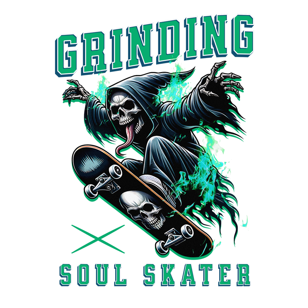 Men - Round Neck Half Sleeve Tshirt - Grim reaper playing skateboard