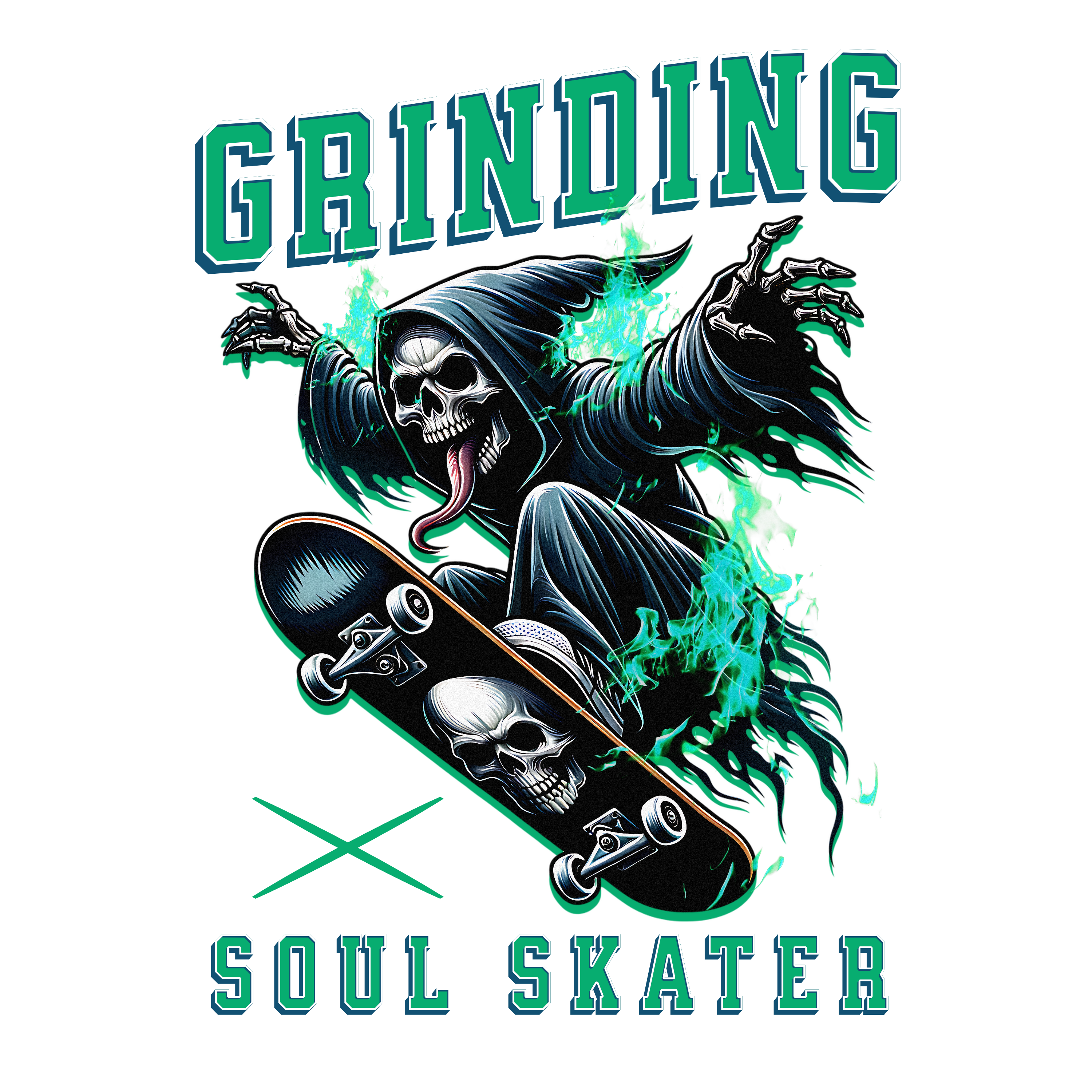 Men - Round Neck Half Sleeve Tshirt - Grim reaper playing skateboard