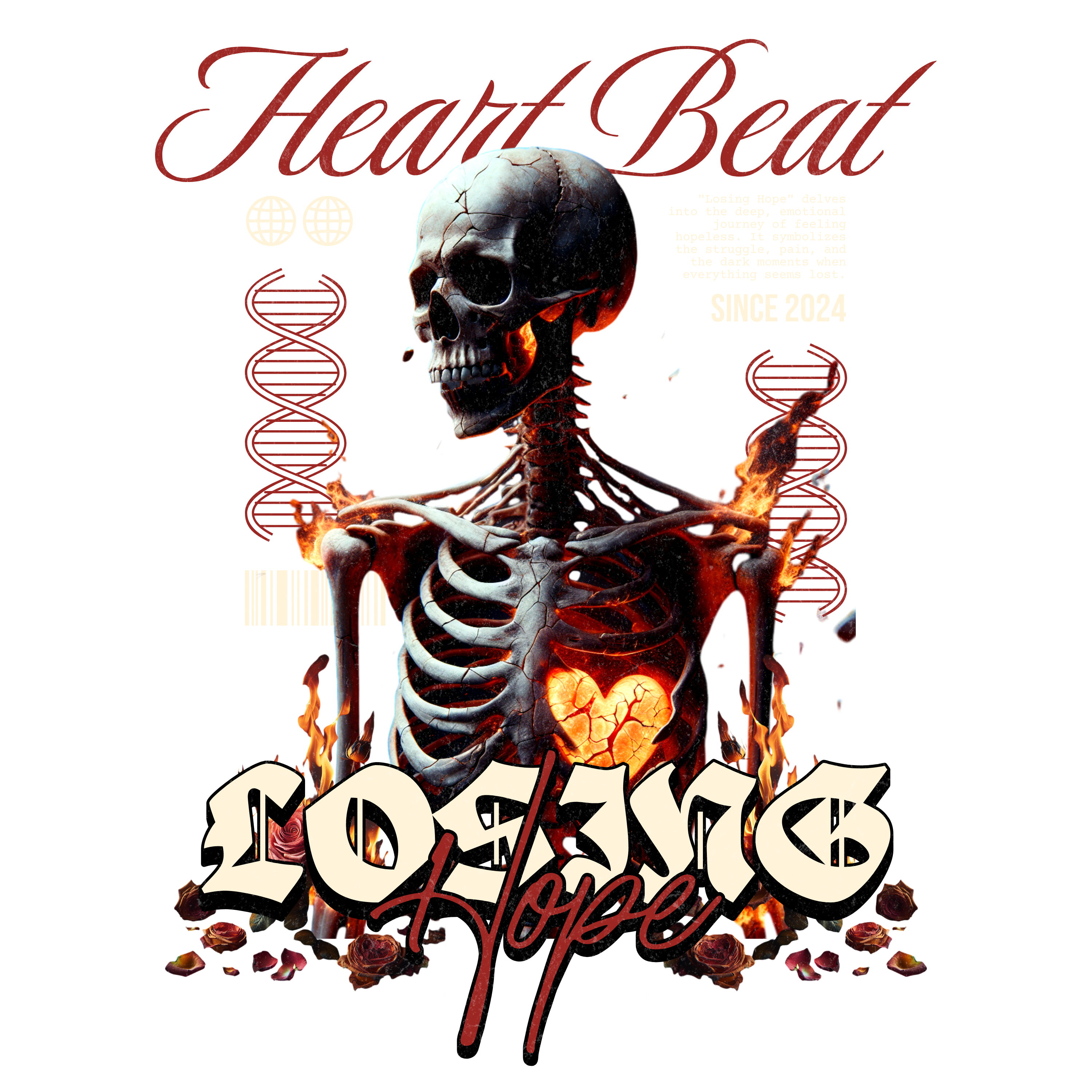 Men - Round Neck Half Sleeve Tshirt - Heart Beat - Losing Hope