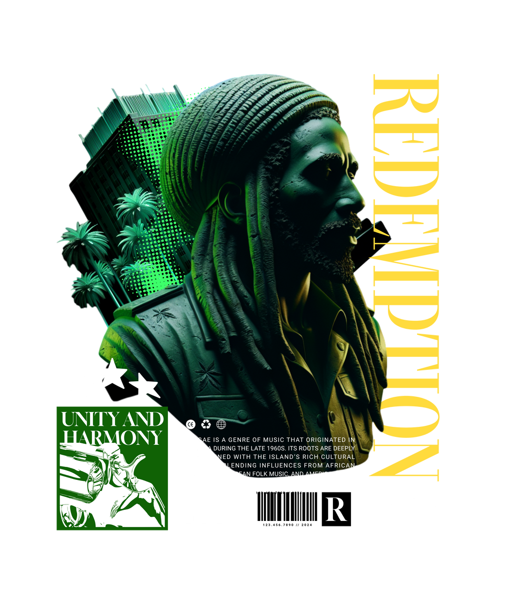 Men - Round Neck Half Sleeve Tshirt - Redemption Reggae Rhytmic