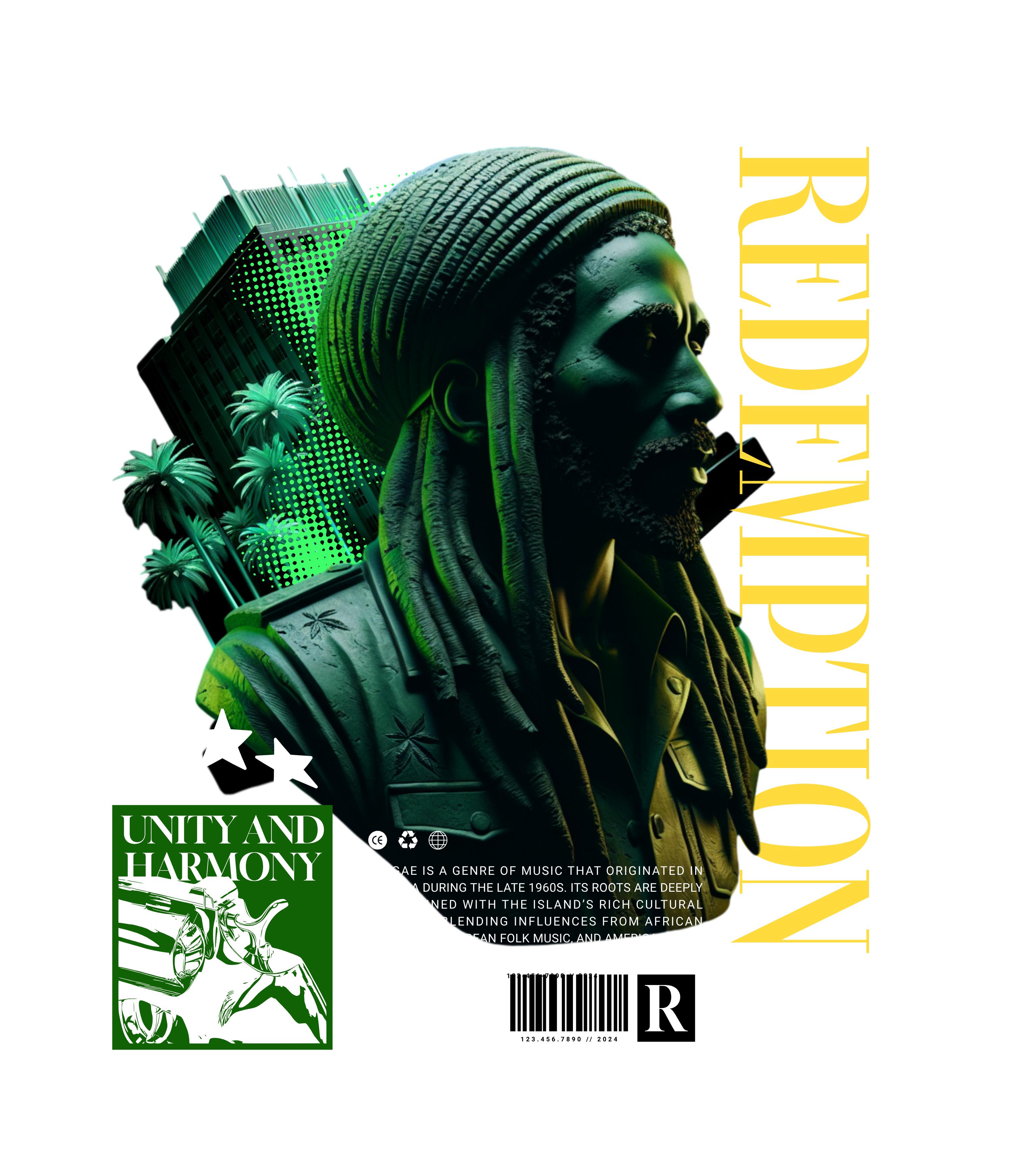 Men - Round Neck Half Sleeve Tshirt - Redemption Reggae Rhytmic