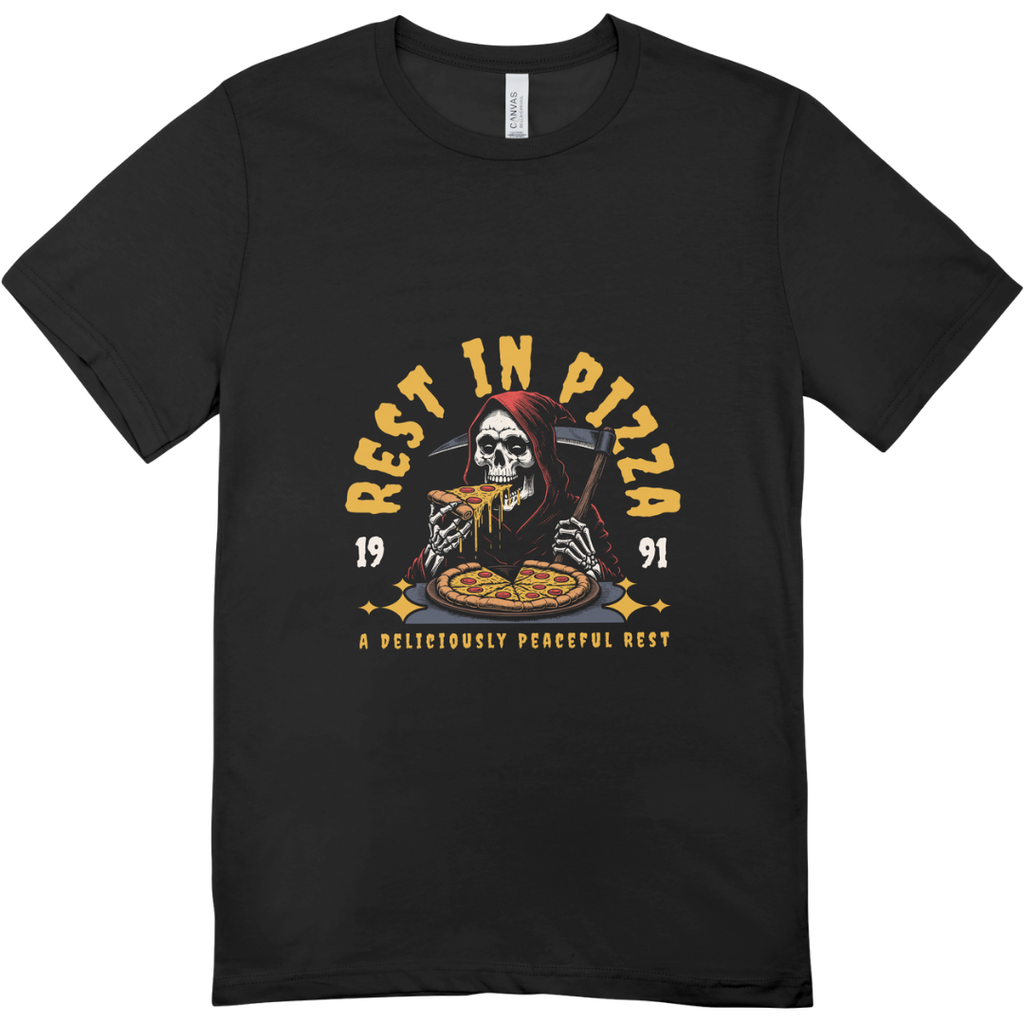 Men - Round Neck Half Sleeve Tshirt - Grim reaper eating pizza